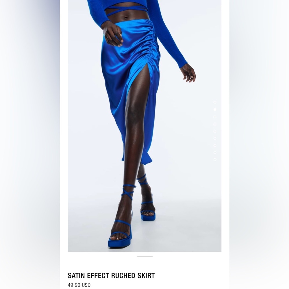 ZARA | Satin ruched skirt | side zip | high slit | electric blue | NWT | M